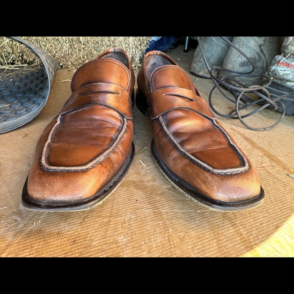 SALVATORE FERRAGAMO TRAMEZZA BROWN PENNY LOAFERS LEATHER SHOES 9.5